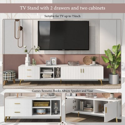 White TV Stand for 75 Inch Televisions Modern Entertainment Center Media Console Arvello Living