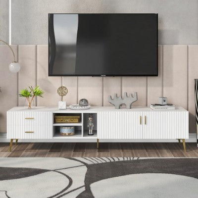White TV Stand for 75 Inch Televisions Modern Entertainment Center Media Console Arvello Living