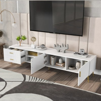 White TV Stand for 75 Inch Televisions Modern Entertainment Center Media Console Arvello Living