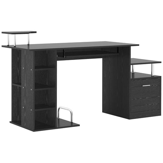 Computer Desk Workstation With Drawer & Shelves - Home Office Workstation Desk with Keyboard Tray Arvello Living