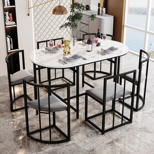 Modern White Dining Table Set with 6 Chairs Arvello Living