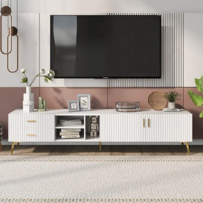 White TV Stand for 75 Inch Televisions Modern Entertainment Center Media Console Arvello Living