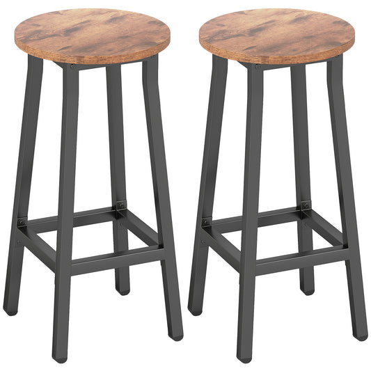2 Breakfast Bar Stools With Footrest, 32 X 32 X 65 Cm, Rustic Brown Arvello Living