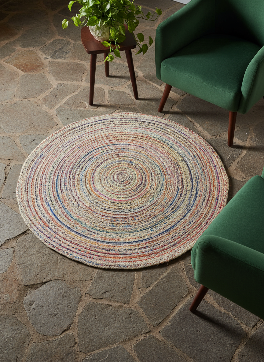 Braided Overdyed Jute Rug - 82 x 82 cm